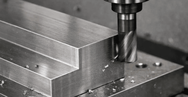 End mill side milling an aluminum workpiece on a machining center