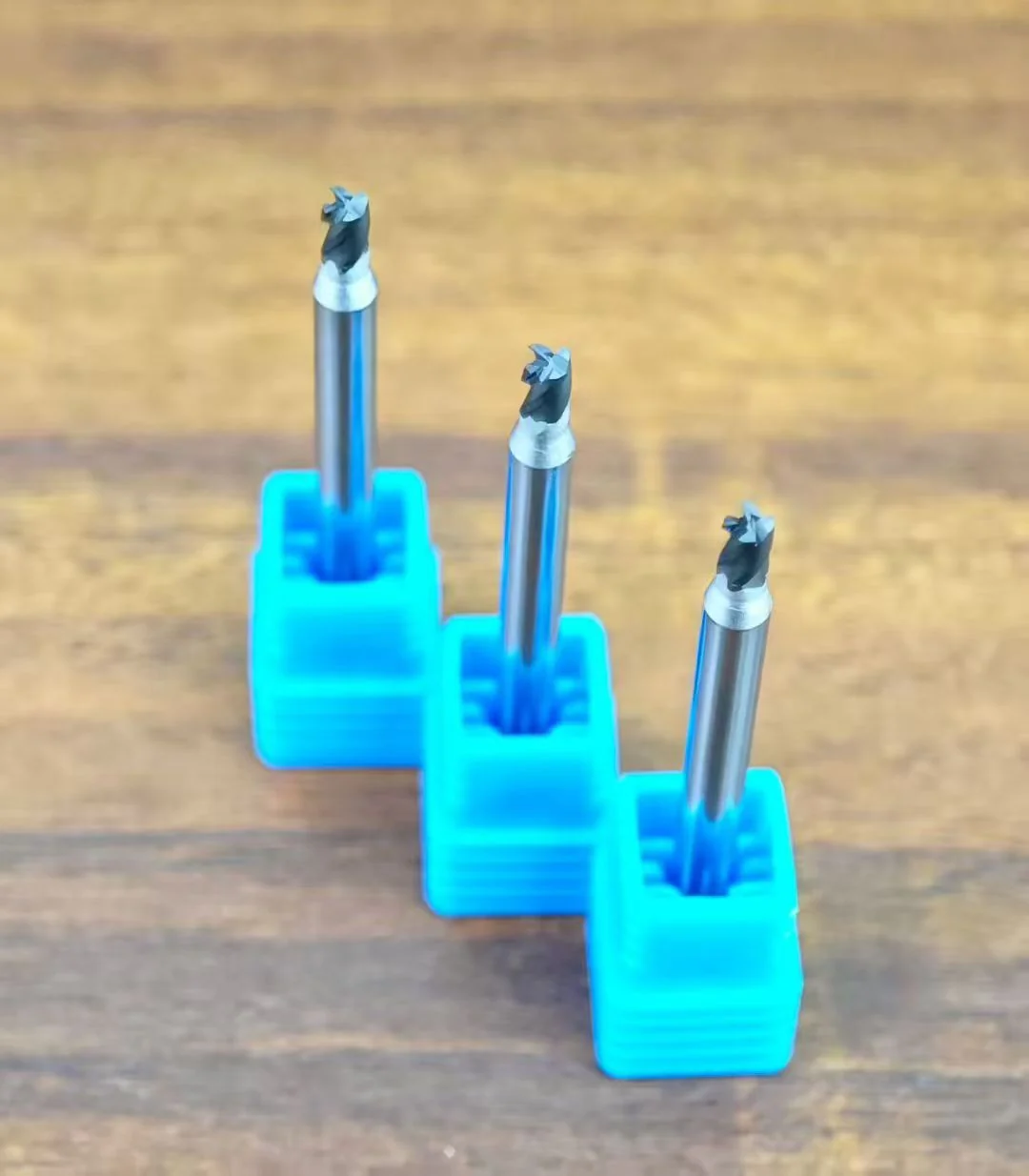 Three solid PCD milling tools in different cutting sizes
